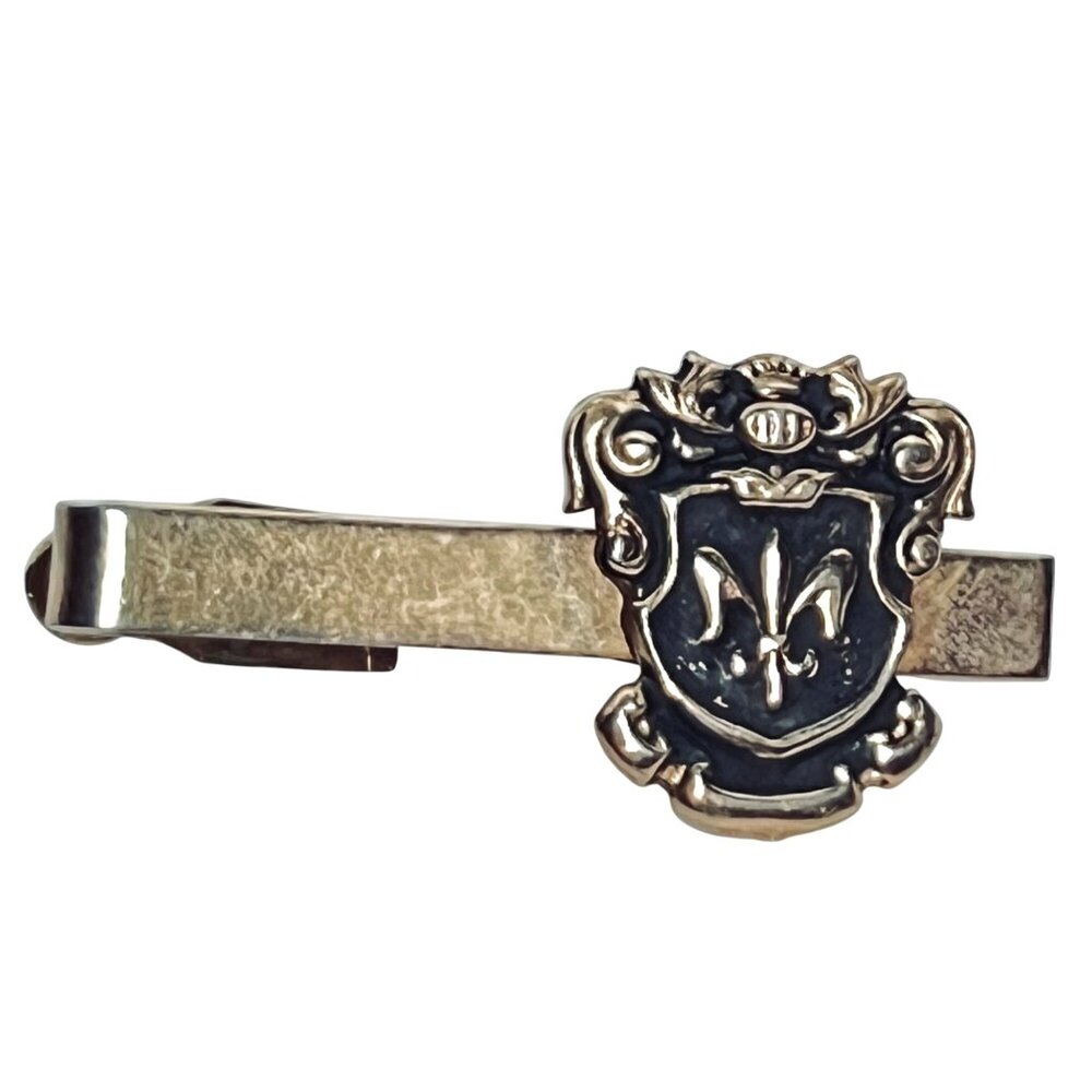 Vintage Gold Tone W/ Black Enamel Fleur Di Lis Tie Bar And Cufflinks Set (6057) - Picture 3 of 5